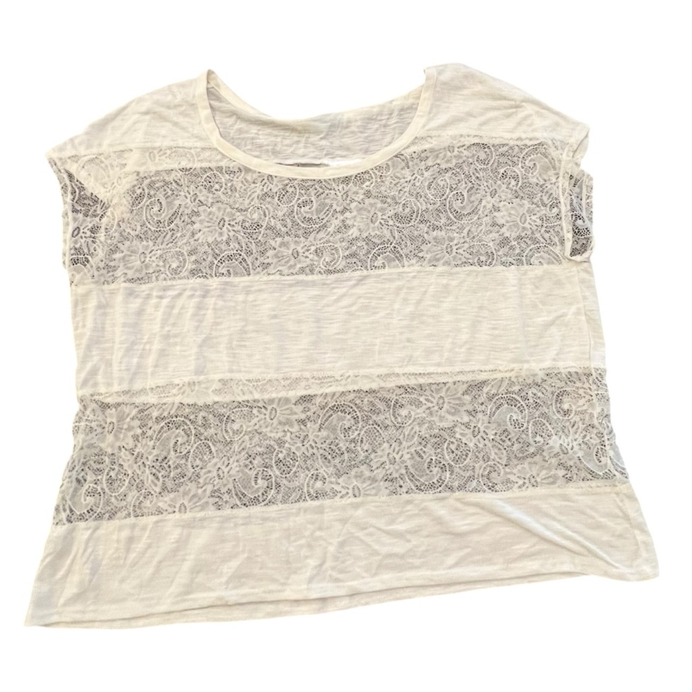 Torrid Size 2 Cropped White Ivory Top Sheer Lace Stripes Short Sleeve